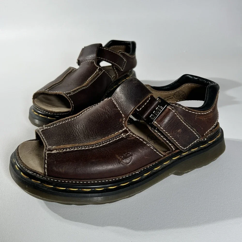 Dr Martens Y2K Vintage Sandals Mens 10 Brown Leather Chunky Buckle granola